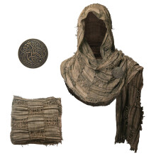 Medieval Scarf Cowl with Brooch, Renaissance Hooded Shawl Unisex