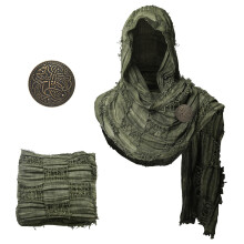 Medieval Scarf Cowl with Brooch, Renaissance Hooded Shawl Unisex