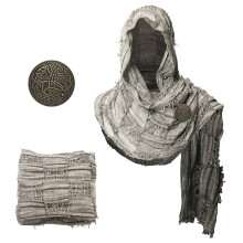 Medieval Scarf Cowl with Brooch, Renaissance Hooded Shawl Unisex