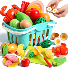 Play Food Sets for Kids Kitchen, 38 Pcs Pretend Food with Storage Basket,Plastic Food Cutting Toys, Play Kitchen Accessories for Toddlers