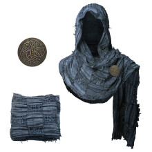 Medieval Scarf Cowl with Brooch, Renaissance Hooded Shawl Unisex