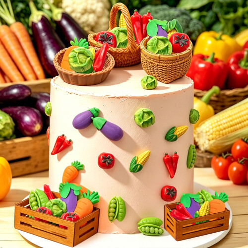 Mini Vegetable Cake Toppers Corn Carrots Peas Eggplants Farm Themed Decor