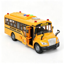 Yellow School Bus Toy with 4 Different Flashing Lights & Sound & Friction-Powered Wheels & Back & Side Doors Open, Birthday Gifts for Kids Ages 3+