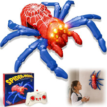 Remote Control Wall Climbing Spider Toy Rechargeable RC Spider with LED Eyes 360 Rotation Ceiling Wall Floor Crawling Robot Toy USB Charging Gift