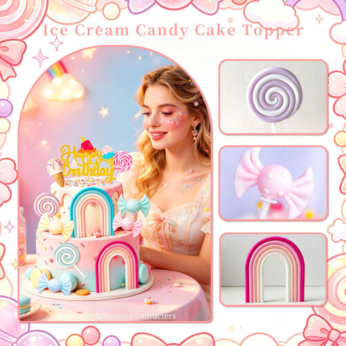 Candyland Cake Topper Ice Cream Candy Cake Decorations 2
