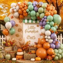 Autumn Balloon Garland Arch Kit Orange Sage Green Little Pumpkin Balloons