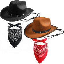 WANGWANG Cowboy Hat and Bandana, Cowboy Accessory Set with Star Studded Hat & Paisley Scarf