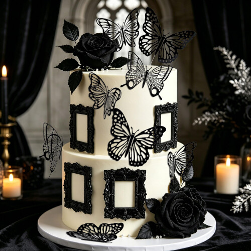 LaVenty Black Goth Cake Decorations Butterfly Goth Cake Topper 2
