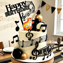LaVenty Guitar Music Notes Cake Toppers Rock Music Ball Decorations