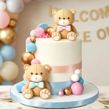 Pink Blue Bear Cake Toppers Boy or Girl Gender Reveal Baby Shower Decor