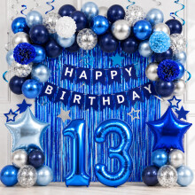 Blue Silver 13th Birthday Decorations for Boy Number 13 Party Balloons Set
