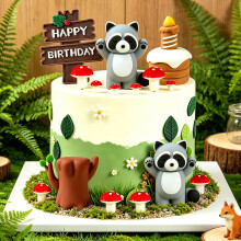 Raccoon Cake Topper Forest Animal Mushroom Birthday Decoration