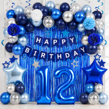 12th Blue Silver Birthday Decorations Number 12 Party Balloons Set for Boys