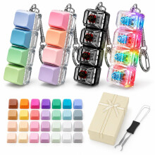 Keyboard Fidget Toy with LED Lights - 4-Key Clicky Keychain Clicker with 29 Replaceable Keycaps