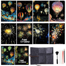 Luminous Rainbow Scratch Art Notes Kit, 8-Piece Scratch-Off Cards with Stylus Tools, Hot Air Balloon and Fireworks Designs