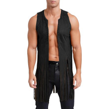 Faxianther 70s Hippie Fringed Vest Adults Western Cowboy Cowgirl Faux Suede Long Tassel Waistcoat Jacket Boho Open Front Vest