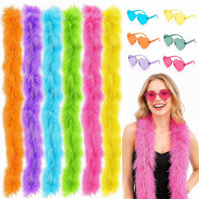 baotongle 6pcs Feather Boas with 6PCS Heart Sunglasses Artificial Fluffy Boas for Women Party Favor Carnival Halloween