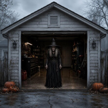 Halloween Scary Garage Banner 7ft x 8ft for Garage Door Cover Party Decor (Black-Witch)