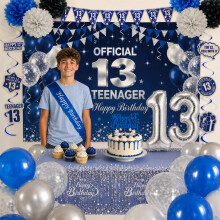 13th Birthday Decorations Blue Silver Party Decor Set for Men Boys