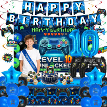 10th Birthday Decorations Blue Video Gaming Party Decor Set for Boys