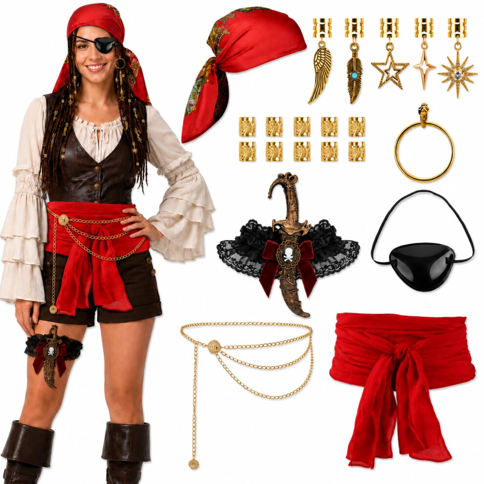 Nerien 7 Pcs Pirate Costume Accessories Set - Halloween Women Pirates Fancy Dress