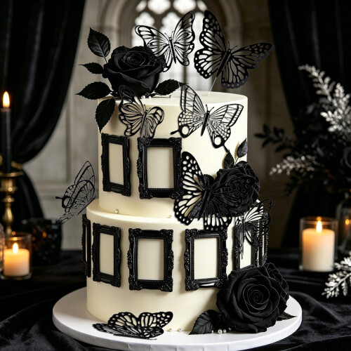 LaVenty Black Goth Cake Decorations Butterfly Goth Cake Topper 2