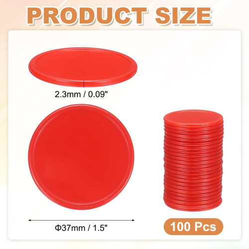 sourcing map 100Pcs Plastic Poker Chips, 37mm, Red 1
