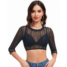 LUYANA Women Round Neck Dirndl Blouse Oktoberfest Lace Top