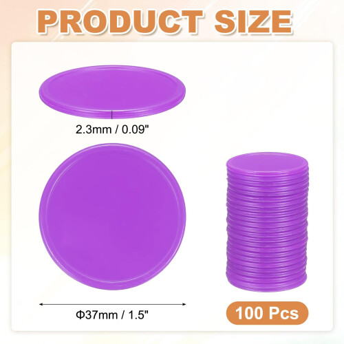 sourcing map 100Pcs Plastic Poker Chips, 37mm, Dark Purple 1