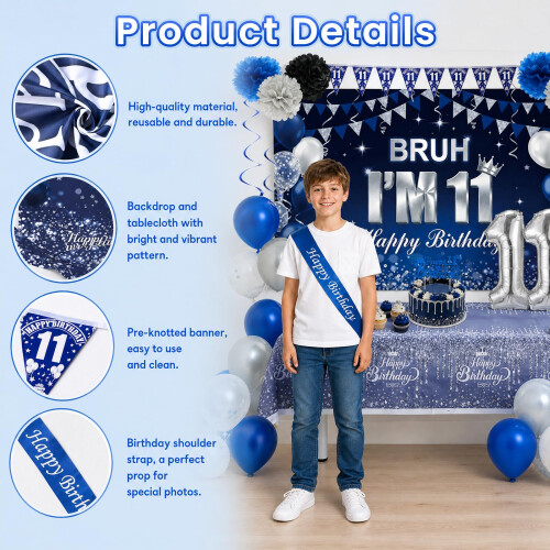 16th Birthday Decorations Blue Silver Party Decor Set for Men Boys 2