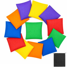 KASURE 12 PCS Bean Bags Throwing, 10 * 10cm Toss Beanbags for Kids Small Easy Grip Colorful Cornhole Bags for Fun Sports Juggling Sports Outdoor