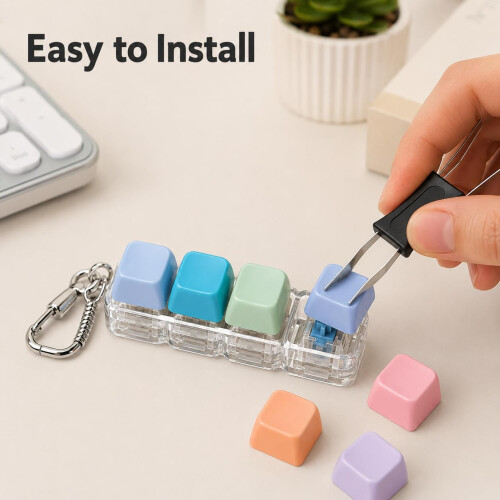 Keyboard Fidget Toy with LED Lights - 4-Key Clicky Keychain Clicker with 29 Replaceable Keycaps 2