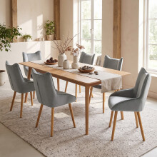 (Light Grey, Set of 6) Velvet Dining Chairs with Wooden Legs - GOEURVANT