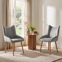 (Light Grey, Set of 2) Velvet Dining Chairs with Wooden Legs - GOEURVANT