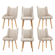 (Beige, Set of 6) Fabric Dining Chairs with Wooden Legs - GOEURVANT