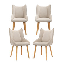 (Beige, Set of 4) Fabric Dining Chairs with Wooden Legs - GOEURVANT
