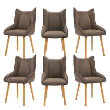 (Mocha Brown, Set of 6) Fabric Dining Chairs with Wooden Legs - GOEURVANT