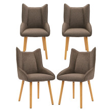 (Mocha Brown, Set of 4) Fabric Dining Chairs with Wooden Legs - GOEURVANT