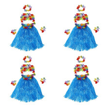 24 Hawaiianischen Hula-Grasrock Blumengirlande Lei Armband Kostuem - Blau