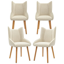 (Creme, Set of 4) Chenille Dining Chairs with Wooden Legs - GOEURVANT