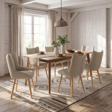 (Taupe, Set of 6) Fabric Dining Chairs with Wooden Legs - GOEURVANT