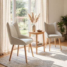 (Taupe, Set of 2) Fabric Dining Chairs with Wooden Legs - GOEURVANT