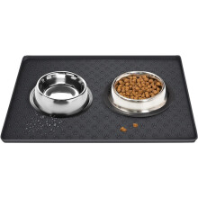 Waterproof Pet Feeding Mat with Raised Lip – Non-Slip Silicone Placemat, Black