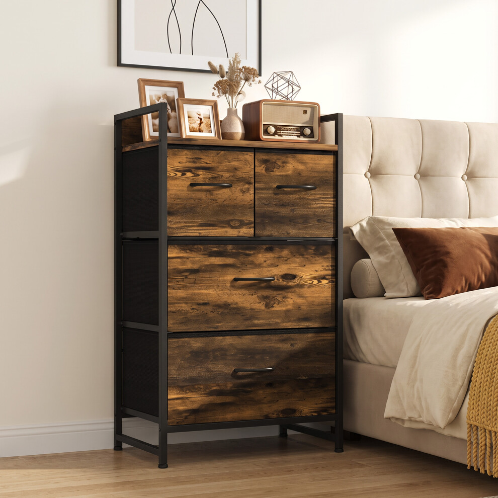 Homcom Unisex Brown Bedroom Chest Of Drawers 4 Drawer Dresser With Shelf, Rustic - Image 3