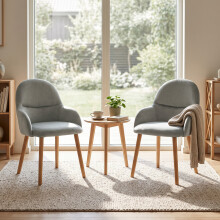 (Light Grey, Set of 2) Velvet Dining Chairs with Wooden Legs - GOEURVANT