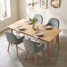 (Light Grey, Set of 4) Velvet Dining Chairs with Wooden Legs - GOEURVANT