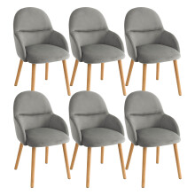 (Light Grey, Set of 6) Velvet Dining Chairs with Wooden Legs - GOEURVANT