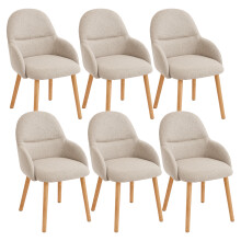 (Beige, Set of 6) Fabric Dining Chairs with Wooden Legs - GOEURVANT