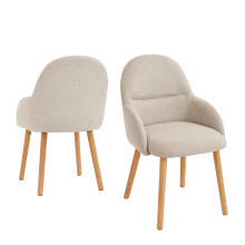 (Beige, Set of 2) Fabric Dining Chairs with Wooden Legs - GOEURVANT