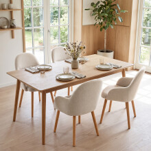 (Beige, Set of 4) Fabric Dining Chairs with Wooden Legs - GOEURVANT